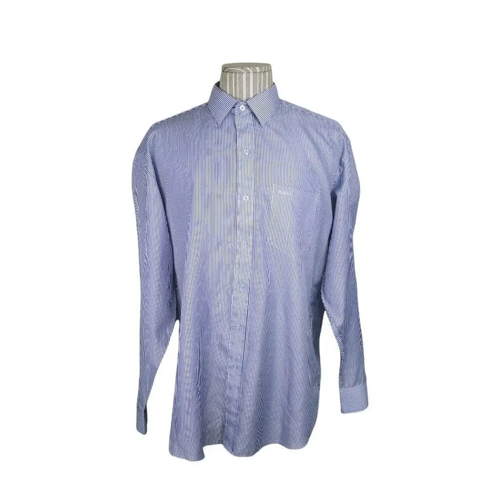 Nautica Button Down Dress Shirt, White Blue Stripes Business, Office, Work